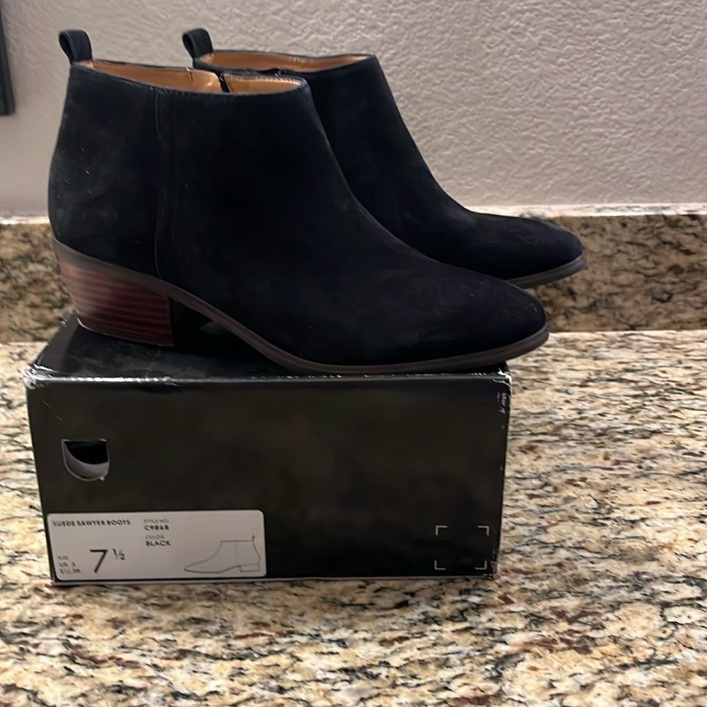 Black suede J Crew ankle boots